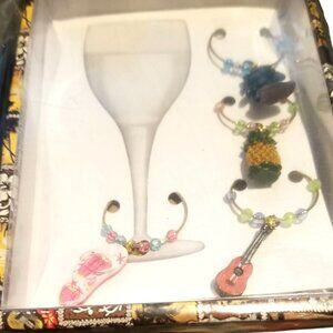 KC Hawaii Wine Markers 4 piece Flip Flop Pineapple Palm Tree Ukalea